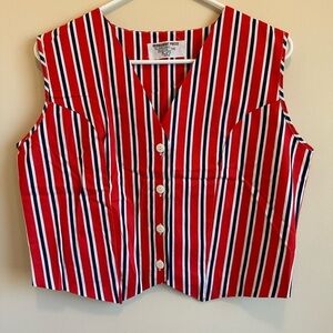 Vtg 60’s/70’s Permanent Press Women’s Red White Blue Striped Vest 15/16 Japan